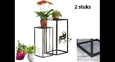 2-stuks Plantenbak-Plantenkankel met stalen poten-Noord-Europees ontwerp-Tuin-Balkonblok-Zwart