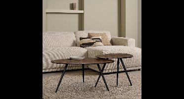 Salontafel Covas (set 2 stuks) - Gerecycled Teakhout / Metaal - Bruin / Zwart - 80x36x59 / 59x43x48 cm (BxHxD) - Organische Vorm - Mozaïek blad