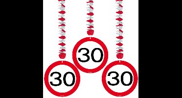 Verjaardag versiering rotorspiralen - 30 jaar - 12x - plafond - verkeersborden / leeftijd decoratie