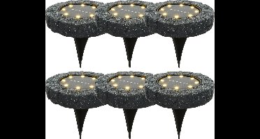 Lumineo Solar grond prikspot/tuinspot - 8x - LED - kunststeen - steengrijs - warm wit - 11 x 2 cm