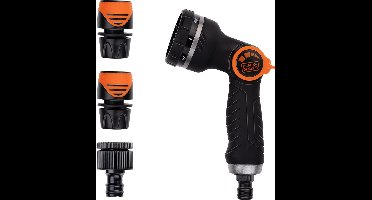 BLACK+DECKER Sproeikop met 3 Tuinslang Koppelingen - Aanpasbare Waterstroom - Kunststof - Zwart/Oranje