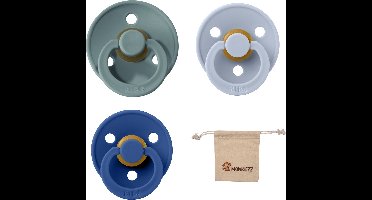 Bibs fopspeen 6-18 maanden|Set 3 stuks|Island sea, Cornflower en Dusty Blue + Monkiezz speenzakje|Maat 2|T2