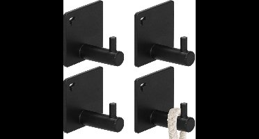 Springos Ophanghaken - Handdoekhaak - 4 Stuks - Zwart