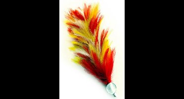 Verenpluim rood/wit/geel 30 cm buigbaar met speld en clip