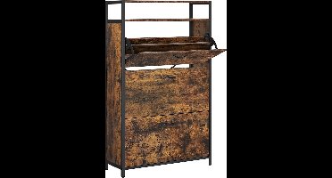 Hoppa! schoenenkast met 3 kleppen, schoenenrek, schoenenkantelaar, schoenenkast met 3 vakken, schoenenplanken, in de gang, voor 15-24 paar schoenen, ruimtebesparend, 80 x 30 x 130 cm, vintage bruin-zwart