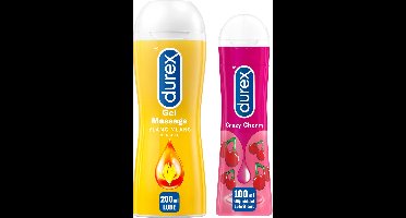 Durex - 2 Glijmiddelen Waterbasis - Play Massage 2/1 Sensitive 200ML - Crazy Cherry 100ML