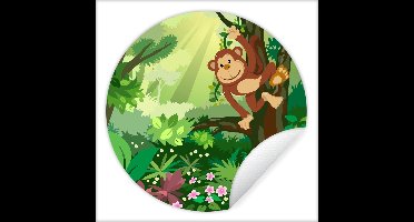 WallCircle - Muurstickers - Behangcirkel - Aap - Jungle - Jongens - Meisjes - Bloemen - Kids - 30x30 cm - Muurcirkel - Zelfklevend - Ronde Behangsticker