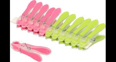PlasticForte Wasknijpers -12x - groen/roze - kunststof /metaal - 8 cm - was ophangen