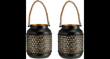 Set van 2x stuks metalen kaarsenhouders / lantaarns zwart / goud 18 cm - Waxinelichtjeshouder - Windlicht