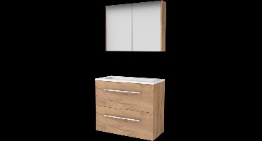 Basic Comfort 39 badmeubelset met spiegelkast, wastafelonderkast met grepen, 2 lades en acryl wastafel met 1 kraangat 80 x 39 cm, whisky oak
