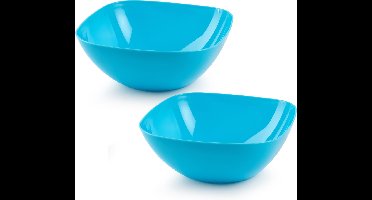 Plasticforte serveerschaal/saladeschaal - 2x - D28 x H11 cm - kunststof - blauw - 4800 ml
