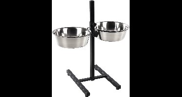 Voerbak hond – Duo Dinner Staander Otis Zilver & Zwart 2x4L – verstelbare eet- en drinkpot met inox kommen