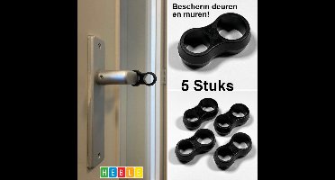 *** Deurklink Buffers 5 stuks - Zwarte Stootdoppen voor Muurbescherming & Deurklink Bescherming - Flexibele Deurstoppers - van Heble® ***