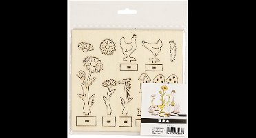 CC 3D Figuren Bloemen en Kippen l: 15,5cm b: 17cm