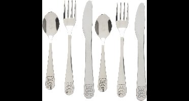Cutlery for Kids bestekset met beer - 6-delig - zilver - RVS - voor kinderen