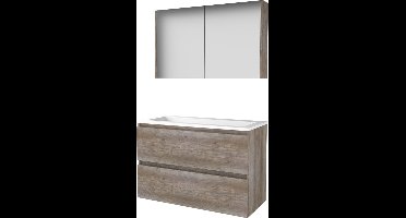 Basic Comfort 46 badmeubelset met spiegelkast, greeploze wastafelonderkast met 2 lades en acryl wastafel met 1 kraangat 100 x 46 cm, scotch oak
