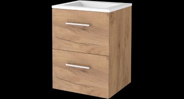 Basic Start 46 badmeubelset met wastafelonderkast met grepen, 2 lades en acryl wastafel met 1 kraangat 50 x 46 cm, whisky oak