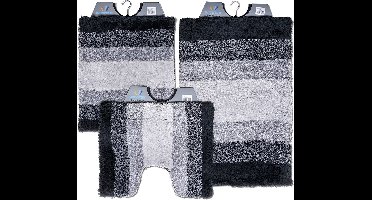 Wicotex - Badmat set - Badmat - Toiletmat - Bidetmat regenboog Zwart-Antislip onderkant - WC mat met uitsparing