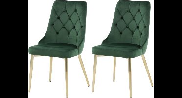 Venture-Home-Eetkamerstoelen-2-st-Velvet-Deluxe-bosgroen-en-messing