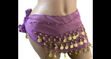 *** Zigeuner Buikdanser Sjaal met Gouden kleur Muntjes Paars - van Heble® ***