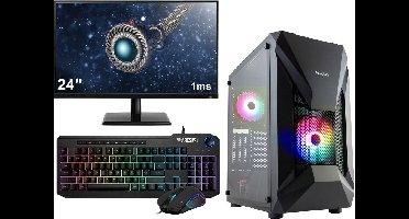 Complete Gaming PC Setup - 24" Gaming Monitor, -Toetsenbord en -Muis - Ryzen 5 6-Core - RTX 3050 - 16GB - 1TB M.2 SSD - Athena Elite E1