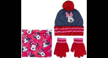 Disney Minnie Mouse 3-delig winterset - muts/handschoenen/nek warmer - rood - voor kinderen