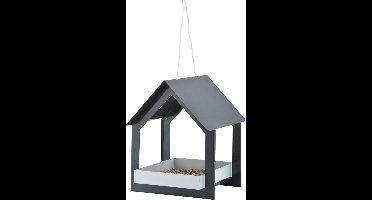 Metalen vogelhuisje/voedertafel hangend antraciet 23 cm - Voerschaal voor tuinvogeltjes