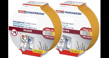 3x Tesa dubbelzijdig montagetape draagkracht 60 kg rollen 5 meter - Klusmateriaal - Huishoudartikelen - Montage tape - Dubbelzijdig tape