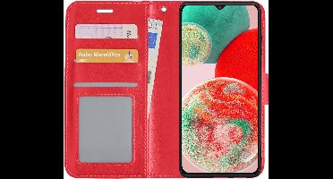 Hoesje - Met Pasjeshouder - Geschikt voor Samsung Galaxy A23 - Luxe Bookcase Portemonee - Flip Case - Kunstleer Book Case - Flipcase - Book Cover - Walletcase - Portemonneehoes - Rood
