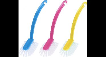3x stuks afwasborstels met ophanghaakje in verschillende kleuren 27 cm