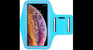 Sportarmband - Geschikt voor: iPhone 11 / 12 / 13 / 14 / 15 hoesje - Sportband - Hardloop armband - Sport armband - Hardloop houder - Licht blauw