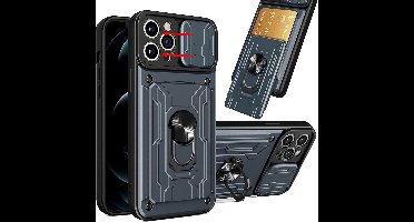 Hoesje Geschikt voor iPhone 12 Pro Max met pashouder / Ringhouder / lens bescherming – Grijs