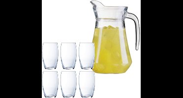 Luminarc schenkkan/waterkan/sapkan van glas 1.0 liter met 6x stuks Versailles waterglazen/drinkglazen van 375 ml