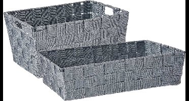 Kast/badkamer opbergmandjes - Set van 5x stuks - Zilvergrijs in 2 formaten 34 x 21 x 8.5 cm en 30 x 20 x 14 cm