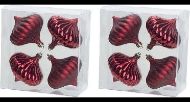 8x Rode tol kerstballen 10 cm kunststof kerstversiering - Onbreekbare plastic kerstballen - Kerstboomversiering rood