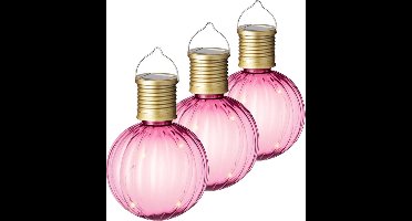 Lumineo tuin/buiten 6x stuks Led lampje/lampion solar verlichting roze 11 x 8 cm - Tuinverlichting zonne-energie