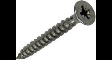 Rvs Spaanplaatschroefplatkop. kruiskop-Pz2. 200 Stuks. 4,0 X 30 mm. lang. hout schroef. Sam.