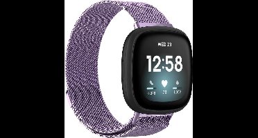 Shop4 - Fitbit Versa 4 Bandje - Fitbit Versa 3 Bandje - Fitbit Sense 2 Bandje - Fitbit Sense Bandje - Large Metaal - Paars