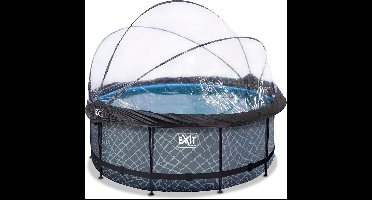 EXIT Stone Frame Zwembad ø360 - Opzetzwembad - met Zandfilterpomp & Overkapping & Warmtepomp - Rond - Grijs