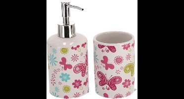 Gerimport Badkamerset Vlinders 9 X 8 Cm Keramiek Wit 2-delig