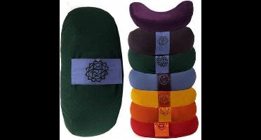 Meditatiekussen groen 4chakra halve maan - 33x13 - Boekweit - Katoen - 1300 - Groen - M