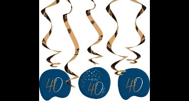 Folat - Hangdecoratie Elegant True Blue 40 Jaar - 5 stuks
