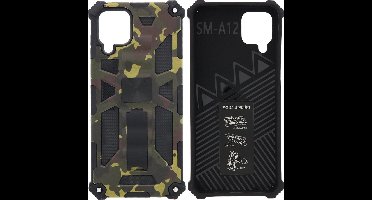 Hoesje Geschikt Voor Samsung Galaxy A12 (5G) Hoesje - Rugged Extreme Backcover Army Camouflage met Kickstand – Groen