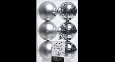 Decoris Kerstballen - 6x stuks - zilver - kunststof mat/glans - 8 cm - kerstversiering