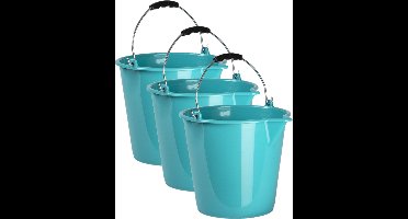 Plasticforte Emmers - 3x stuks - met schenktuit - 9 Liter - blauw - schoonmaakemmer