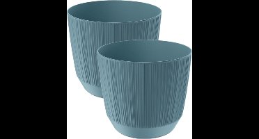 Prosperplast Plantenpot - 2x stuks - stripe - ijsblauw - kunststof - D15xH13 cm - voor binnen/buiten