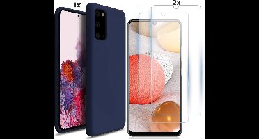 Hoesje Geschikt Voor Samsung Galaxy S20 Hoesje Soft Nano Silicone Backcover Gel Navy Blauw Met 2x Glazen Screenprotector