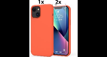 Hoesje Geschikt voor iPhone 11 Pro Hoesje Soft Nano Silicone Backcover Gel Oranje Met 2x Glazen screenprotector