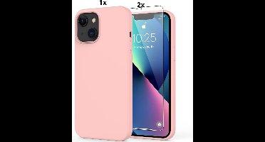Hoesje Geschikt voor iPhone 13 Mini Soft Nano siliconen Gel Roze Hoesje Met 2X Glazen screenprotector