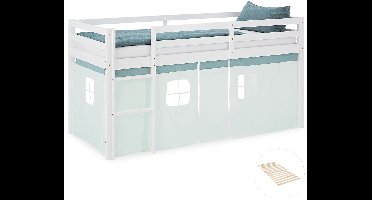 Homestyle4u Hoogslaper kinderen - 90x200 cm - Mintgroen - met lattenbodem